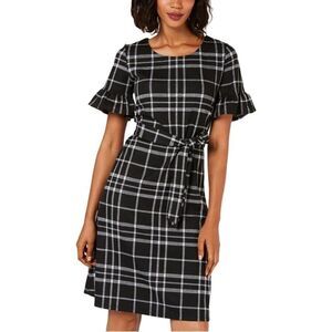 Plaid print ruffle sleeve dress